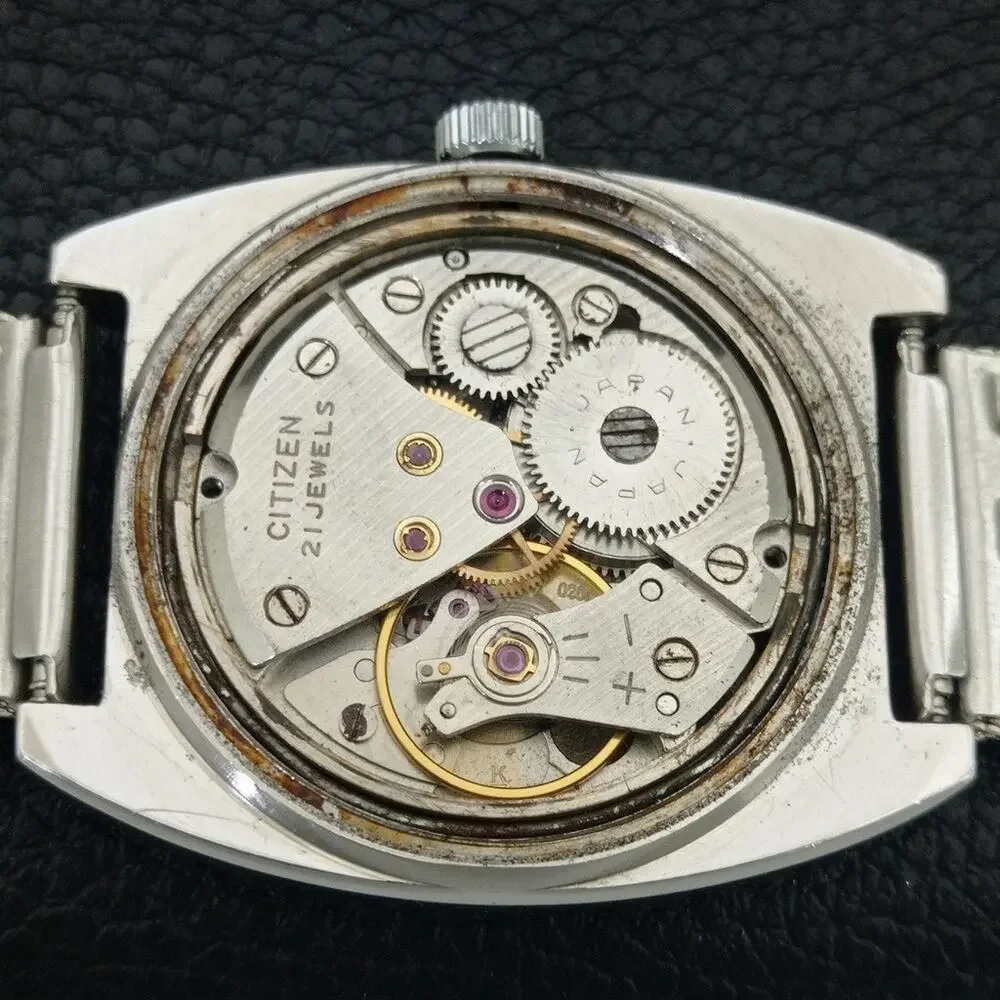Vintage 1973 Citizen Manual Wound Mens Silver Watch & White accents